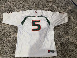 Vintage Nike Team Miami Hurricanes Football Jersey Sz Large 5 White