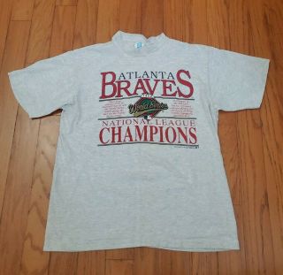 Rare Vtg 1992 Atlanta Braves National League Champions T - Shirt Sz L Made Usa