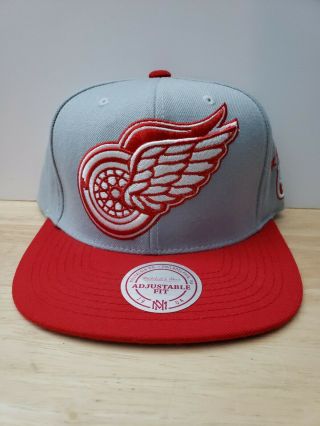 Detroit Red Wings Mitchell & Ness Red 100 Solid Wool Snap Back Hat Cap Nhl