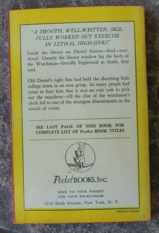 POCKET BOOKS 33 BY THE WATCHMAN ' S CLOCK by LESLIE FORD 4th 1940 VG UNCOMMON 2