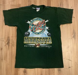 Vintage Sport Attack Minnesota Wild Hockey Shirt Mens Large Green