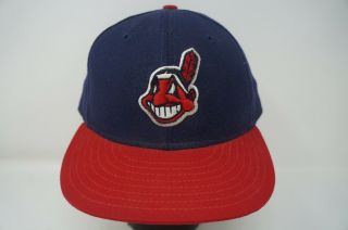 Rare Vintage Era Cleveland Indians Chief Wahoo Fitted Hat Cap 2000s Sz 7 1/8