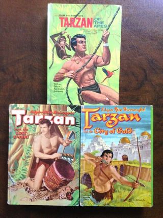 3 Vintage Tarzan Edgar Rice Burroughs Whitman City Of Gold Lost Safari Apes