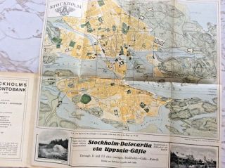 1913 Stockholm Atlas Guide Locally Published Text In English 2 Maps 8 Plans Vg
