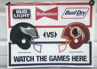 1990 Budweiser Promo Nfl Poster Philadelphia Eagles Washington Redskins