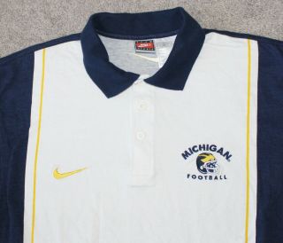 Vtg 90s Michigan Wolverines Football Nike Polo Shirt Men Large L Navy Blue White