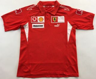 Ferrari Puma F1 Formula 1 Vodafone Shell Racing Team Cotton Red Polo Shirt M