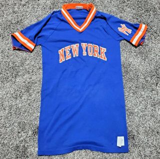 Vintage York Knicks Nba V - Neck T - Shirt - Size Adult Small S - Made In Usa