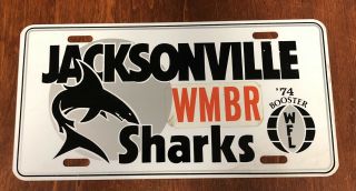 Rare 1974 Wfl World Football League Jacksonville Sharks License Plate Booster