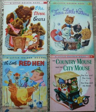 4 Vintage Little Golden Books Three Bears,  Three Little Kittens,  Little Red Hen