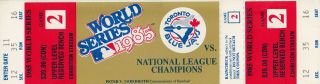 Very Rare Toronto Blue Jays 1985 World Series Full Phantom Ticket Stub