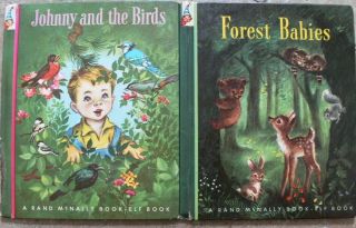 2 Vintage Rand Mcnally Elf Books Forest Babies,  Johnny And The Birds