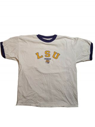 Vtg 90s Lsu Louisiana State University T Shirt Xl Viatran Ringer Geaux Tigers