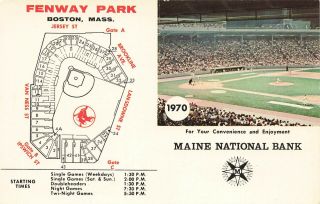 Fenway Park Photo Boston Red Sox 1970 Maine First National Bank Schedule