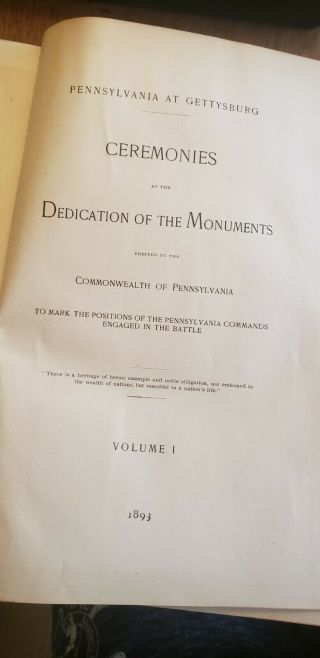 Vintage Pa At Gettysburg Ceremonies At The Dedication Of The Monuments Vol 1