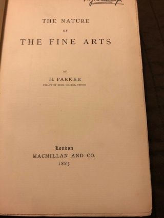 Antique Book The Nature Of The Fine Arts By H.  Parker: 1885 Most Pages Uncut
