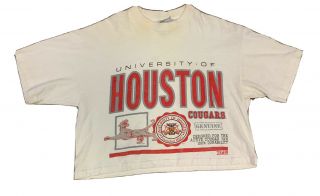 Vtg 90’s University Of Houston Cougars Women’s Cropped Top T Shirt Size Xl