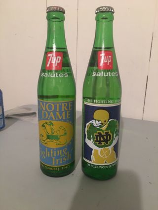 Vintage Notre Dame 1973 & 1977 National Championship 7 - Up Bottles