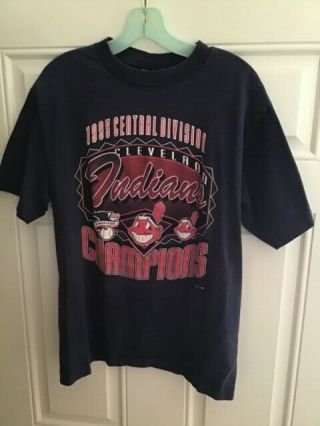 Vintage Mlb 1995 Cleveland Indians Central Division Champs Chief Yahoo Medium M