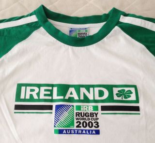Irb Rugby World Cup 2003 Ireland Shirt White Green Short Sleeve Men 