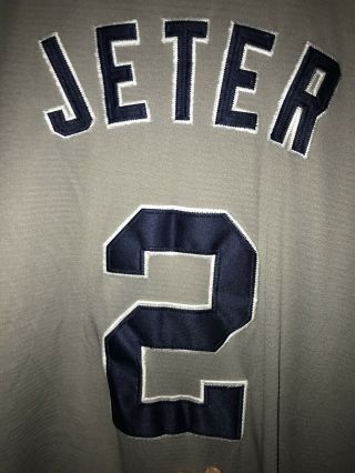 Majestic NY Yankees Derek Jeter 2 Captain Gray Button Down Baseball Sewn Jersey 2