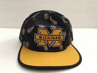 Vintage 90s Starter University Of Michigan Reversible Bandana Hat Rare