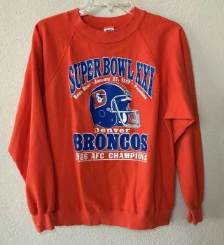Nfl Vintage 1987 Superbowl Xxi Denver Broncos Throwback Sweatshirt Size L 42 - 44