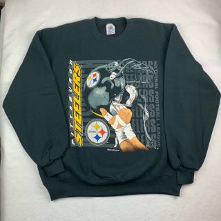 Vintage Pittsburgh Steelers NFL Sweatshirt Size XL Black 1996 Helmet EUC 2