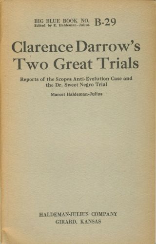 Clarence Darrow Two Great Trials Scopes Haldeman - Julius 1927 Softcover Vg Cond