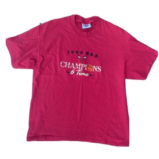 Vtg 90s 1998 Nba Chicago Bulls 6 Time Champions Embroidered T Shirt Red Large