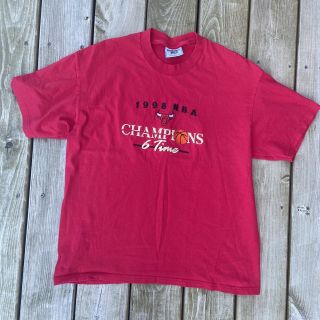 VTG 90s 1998 NBA Chicago Bulls 6 Time Champions Embroidered T Shirt Red Large 2