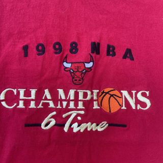 VTG 90s 1998 NBA Chicago Bulls 6 Time Champions Embroidered T Shirt Red Large 3