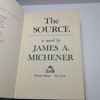 1965 First Edition " The Source " By James A.  Michener Hardcover No Dj