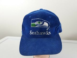 Vintage Seattle Seahawks Blue Corduroy Snapback Hat Baseball Cap Nfl By Starter