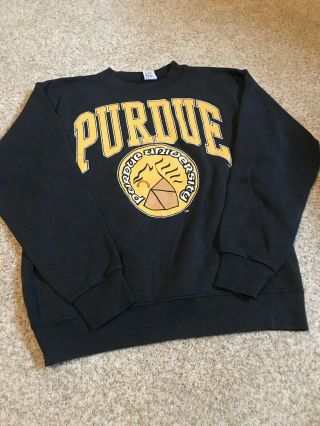 Purdue Boilermakers Vintage Black Crewneck Sweatshirt Distressed Size Large