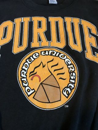 Purdue Boilermakers Vintage Black Crewneck Sweatshirt Distressed Size Large 2