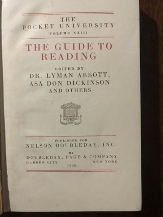 The Pocket University - The Guide To Reading Vol.  23 Dr.  Lyman Abbott,  Asa Don 2