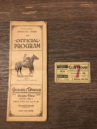 62nd Kentucky Derby Program And Ticket Stub