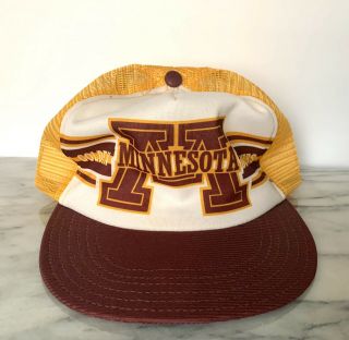 Vintage Minnesota Golden Gophers Snapback Trucker Hat Two Tone Made In Usa Rare