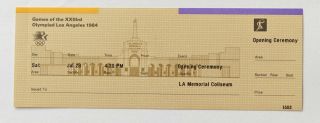 1984 Los Angeles Olympics Blank Opening Ceremony Ticket With Stub - Rare