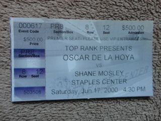 Oscar De Lahoya Vs Shane Mosely Boxing Fight Ticket June 17 2000