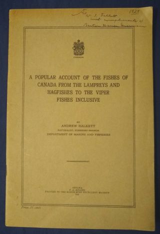 A Popular Account Of The Fishes Of Canada By Andrew Halkett (1929)
