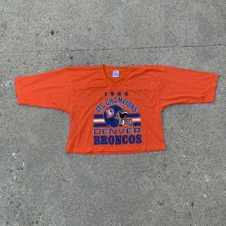 Vintage 80’s Denver Broncos Nfl Orange Cropped Mesh Jersey Size Medium