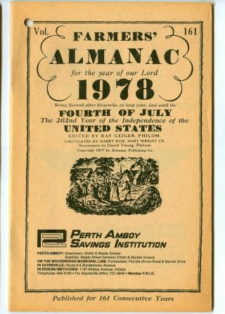 Vintage 1978 Farmers Almanac By Ray Geiger Vol.  161 (48 Pages) Complete