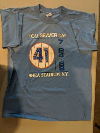 Vintage York Mets Tom Seaver Day Shea Stadium Blue T - Shirt 1988 - Size Xl