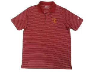 Nike Dri Fit Usc Trojans Mens Large L Short Sleeve Golf Polo Shirt Red Striped