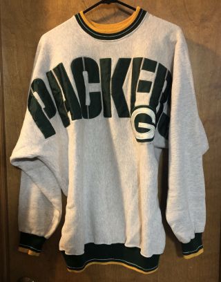 Vintage Nfl Green Bay Packers Spell Out Gray Sweatshirt L Legends Athletic Usa