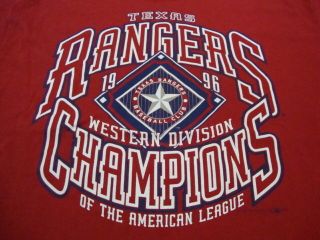 Vintage Mlb Texas Rangers Major League Baseball Fan 1996 Champions T Shirt Xl