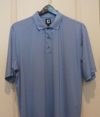 Footjoy Poly Spandex Golf Shirt - - Xl - - Stretch - - Blue With White Stripes