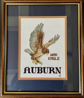 Vintage Auburn University Tigers War Eagle Handmade Cross Stitch Wood Frame